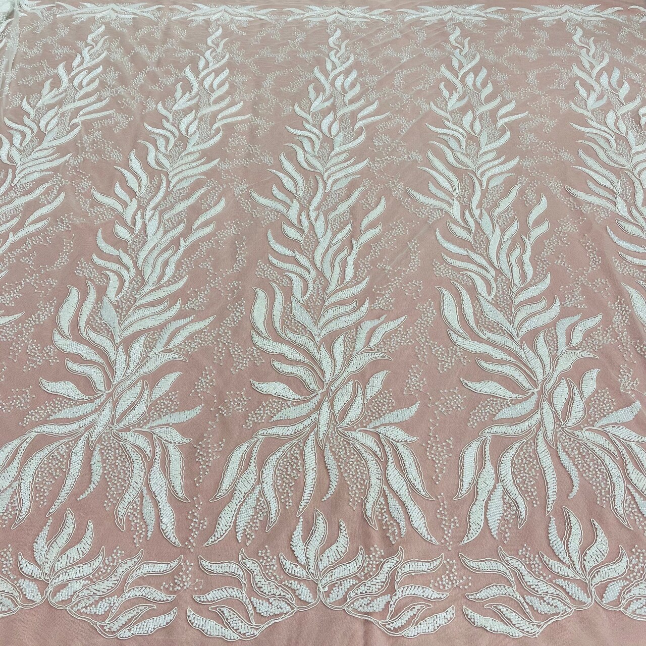 1 Yard Beaded & Corded Bridal Lace Fabric, 58" Wide Embroidered Polyester Net Mesh for Wedding, Evening & Quinceañera Dresses